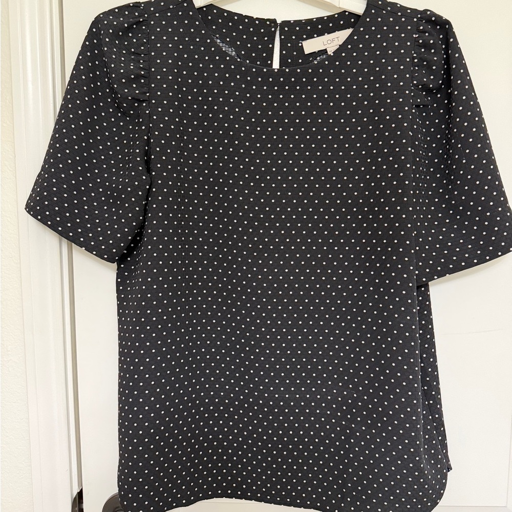 LOFT Black and White Polka Dot Top